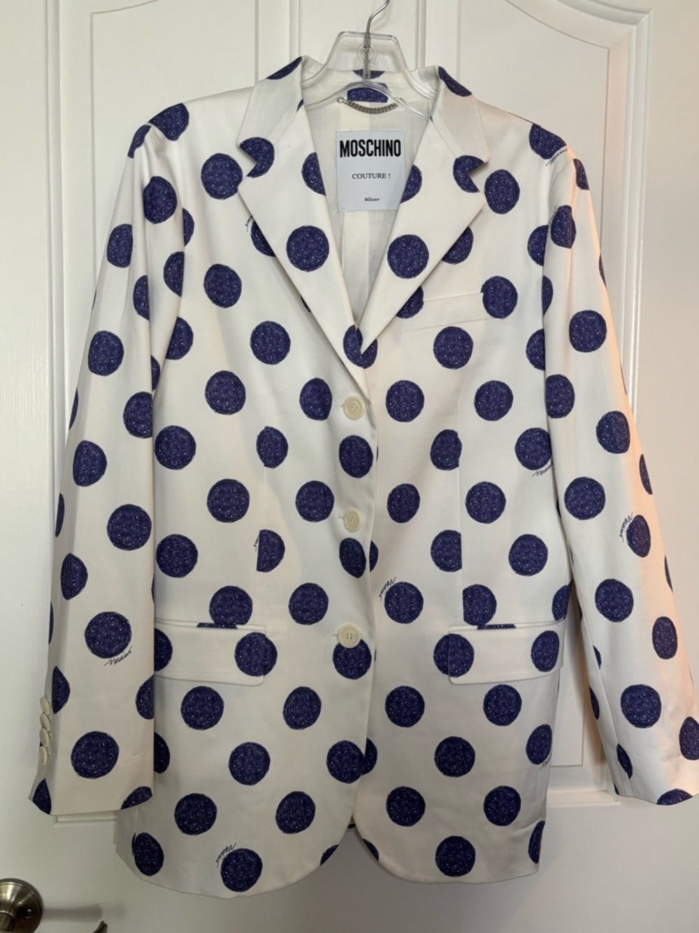 NWT Moschino Couture White Blazer with Navy Polka Dots stunning size 46/US10